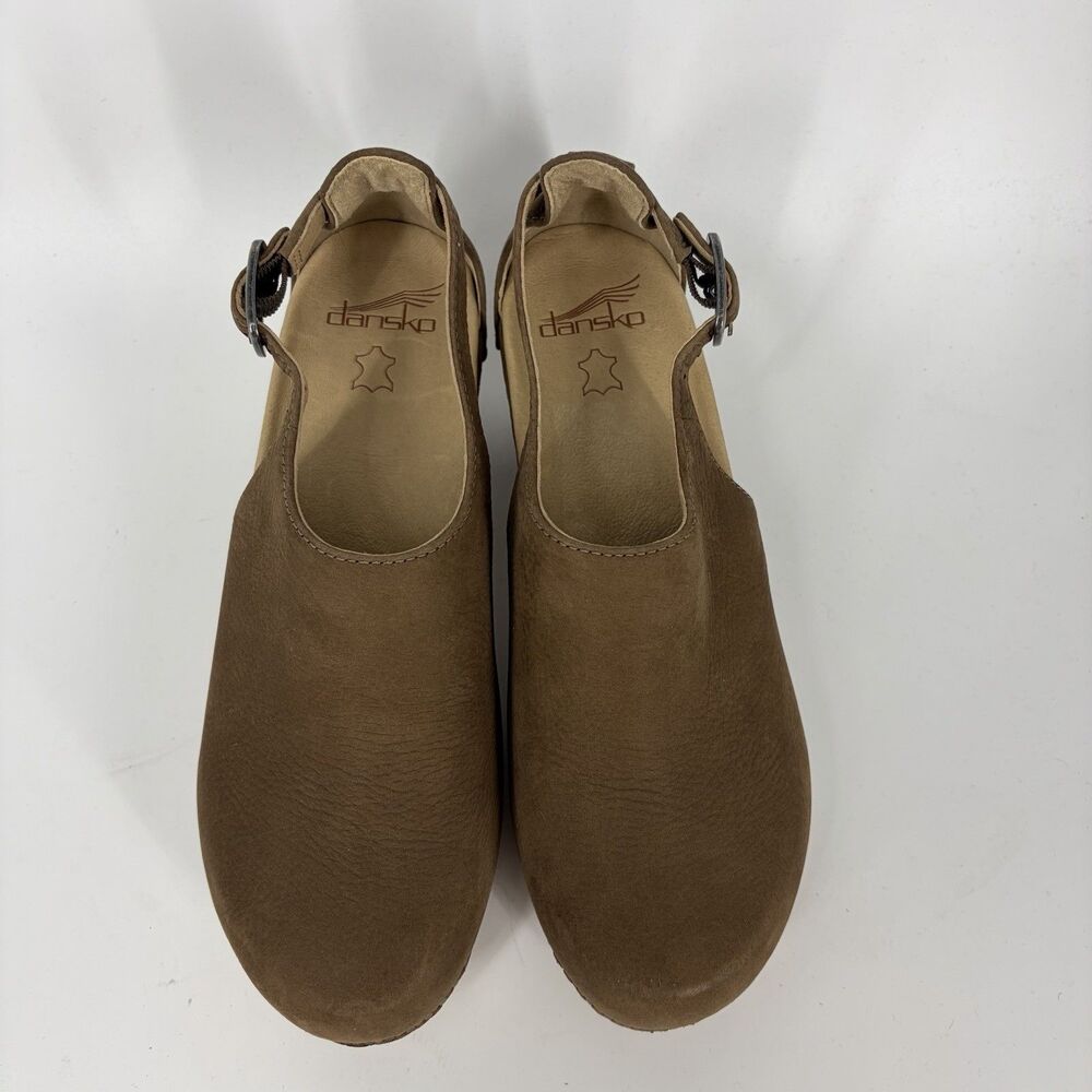 Dansko Sassy Shoes Size 38 Womens 7.5 8 Brown Leather Cutout Slingback Clog Heel - Picture 2 of 10